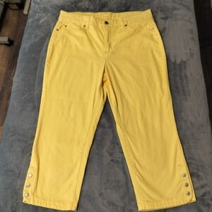 2/$30 Kim Rogers Butter Yellow Cropped‎ Cotton Pants Womens Size 8